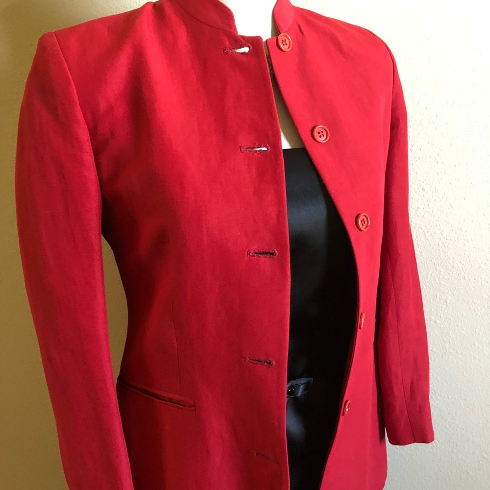 Petite Sophisticate Red Linen 3Piece Skirt Suit 2P
